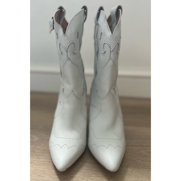 Dingo|Lady's Night Fringe Leather Boots|Stacked Heel|White|NWT|SZ 10 - Picture 5 of 9